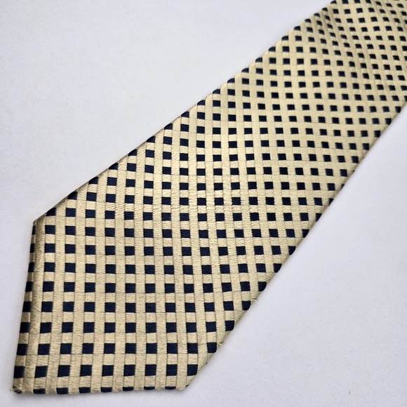 Ermenegildo Zegna- Silk Diamond Basketweave Tie - Navy Blue / Muted Gold - Picture 1 of 10